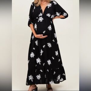 Pinkblush Black Maxi Maternity Dress with White Floral Print